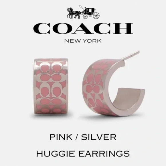 NEW Coach Huggie Earrings Pink / Silver With Butterfly Closure NEW IN PACKAGE - Picture 1 of 12